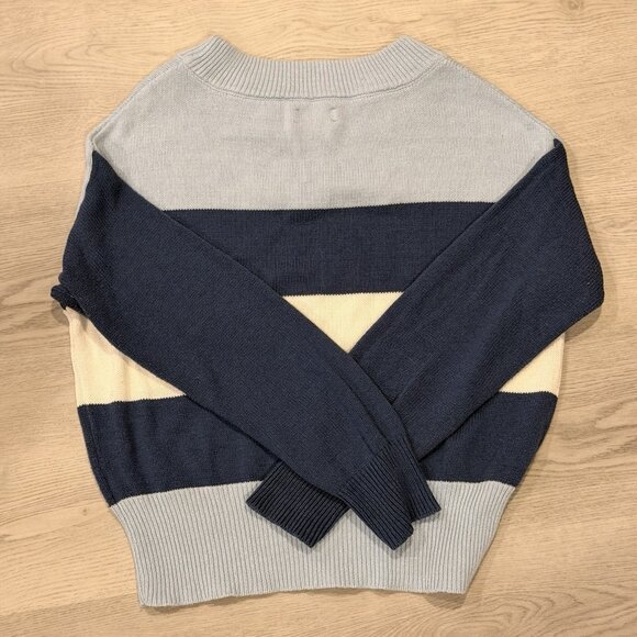Lucky Brand Striped Womens Colorblock Sweater Light Blue/Navy/Cream Size Small - Picture 2 of 3